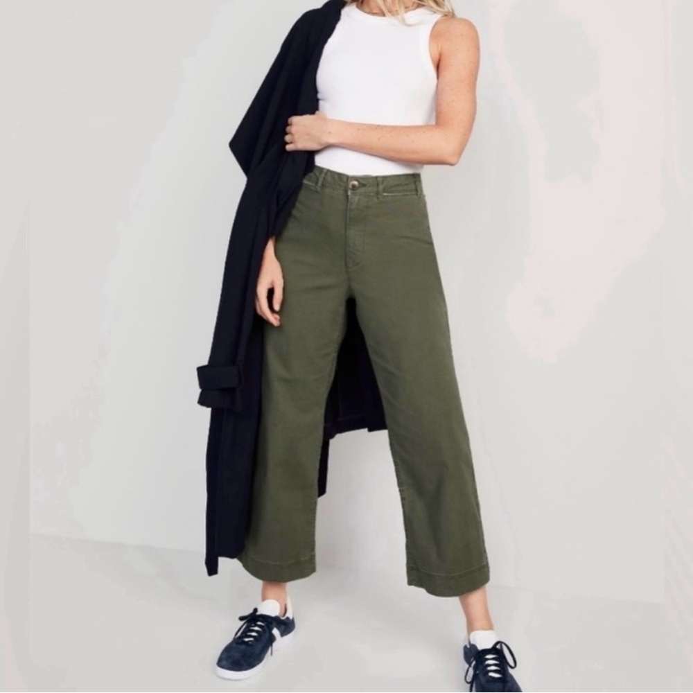 Extra High Waisted Cropped Wide-Leg Green Pants - Picture 2 of 5